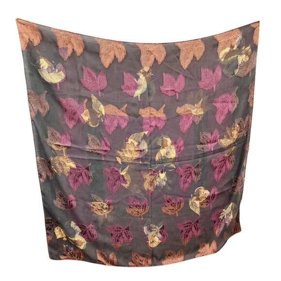 Sheer Chiffon Scarf With Vibrant Leaf Print 35x35 Inches Liz Claiborne - Picture 1 of 11